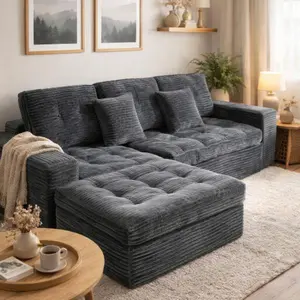 Modular Cloud Sofa Set, 105" DIY Sectional with Ottoman, Pure Foam, Faux Rabbit Fur Velvet, Comfortable Living Room Couch (Blue Gray )