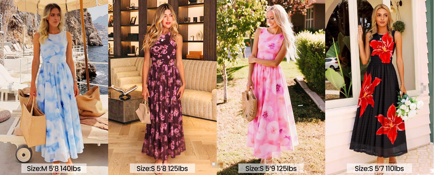 ZESICA Women's 2026 Summer Sleeveless Crewneck Mesh A-Line Flowy Boho Maxi Dress for Casual Beach Parties