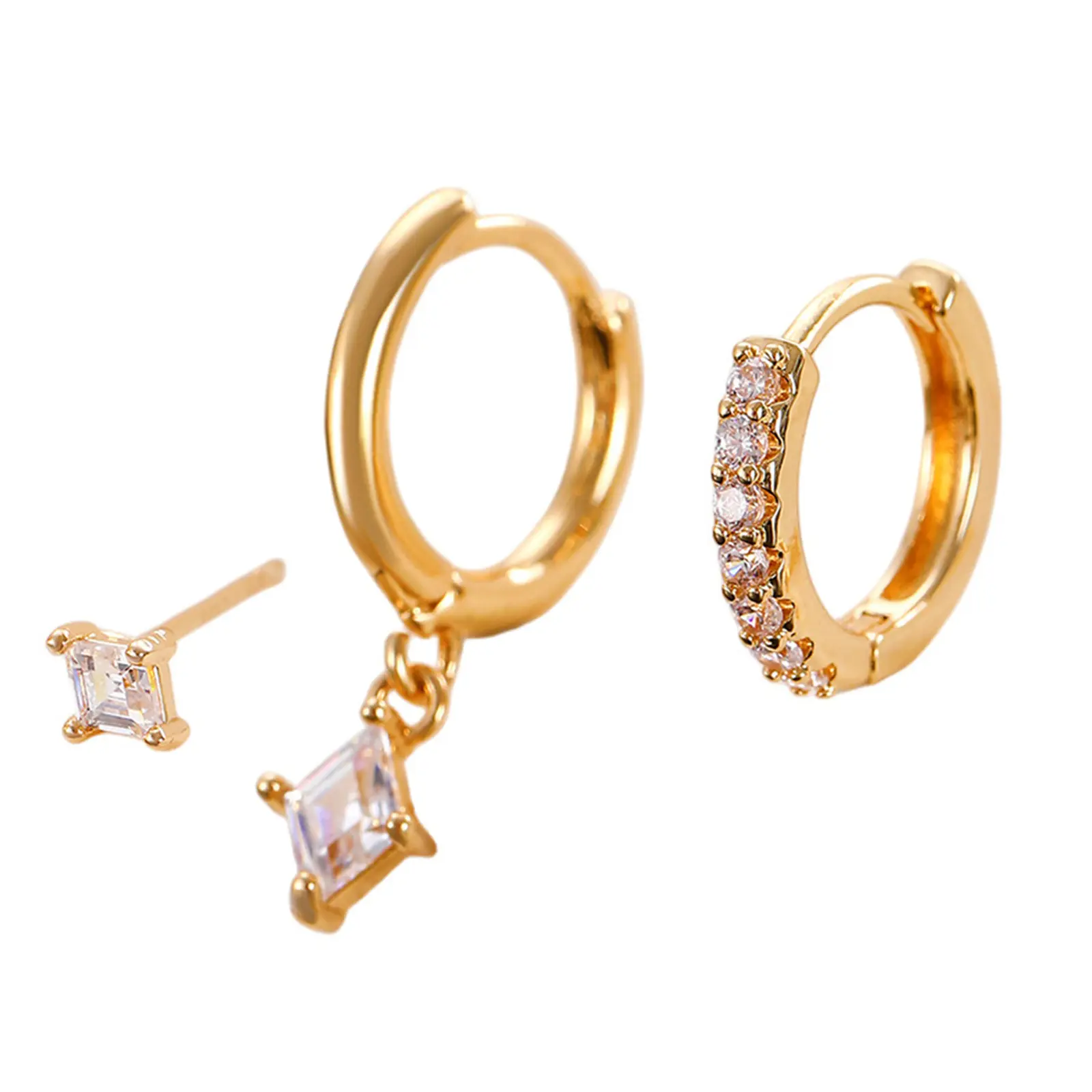 OIDEA Women's Hypoallergenic CZ Earrings - 3-Piece Alloy Zirconia-Embellished Stacking Hoop Dangle Layered Versatile Casual Ear Jewelry, Anniversary Christmas Costume Accessories