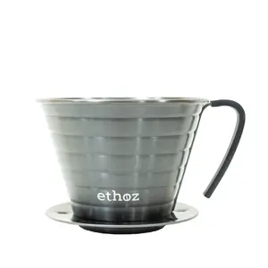 ethoz® by Planetary Design Stainless Steel Pour Over  | Reusable Built-In Coffee Filter | Flat-Bottom / Convex Design | No Paper Filters