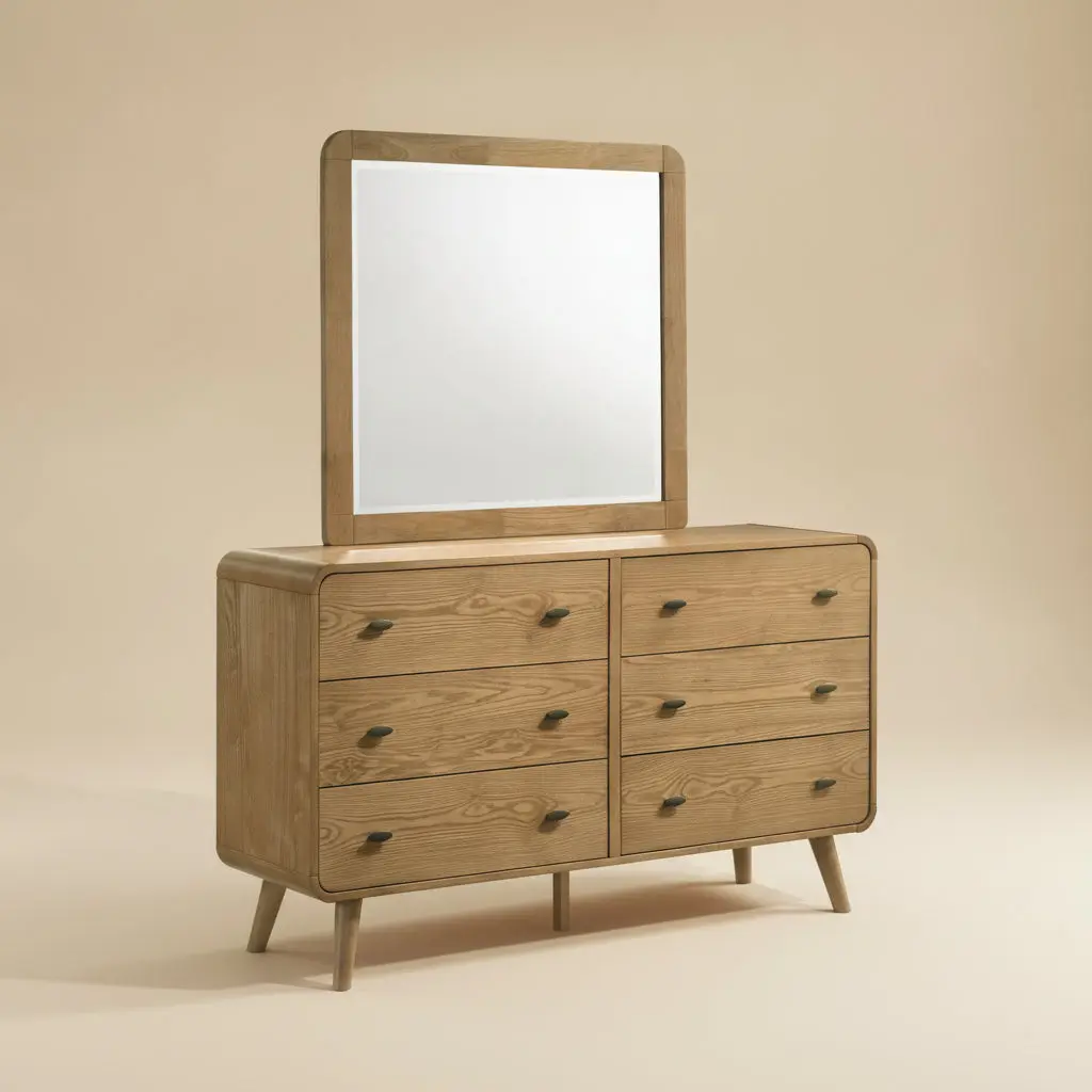 Robyn 6-drawer Bedroom Dresser and Mirror Light Ash
