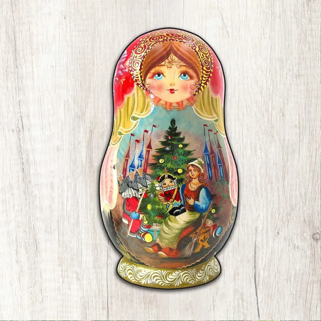 Designocracy 8115762M Artistic Wood Christmas Nutcracker Story Nesting Doll Set, 12x9 in. Large Outdoor Wall Decoration, Festive Home Ornament with Diminutive Tree Accent