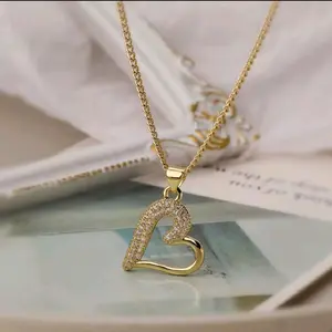 14K Gold Plated Cubic Zirconia Necklace for Women, Dainty Heart Pendant Necklace, Elegant Love Jewelry Gifts