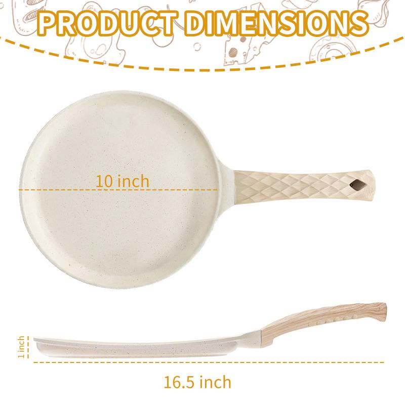 【AREL】Nonstick Crepe Pan with Spreader, 10-Inch Tortilla Pan with Detachable Handle, Ceramic Coating Pancake & Dosa Griddle, PFOA Free, Compatible with All Stoves & Induction (White)