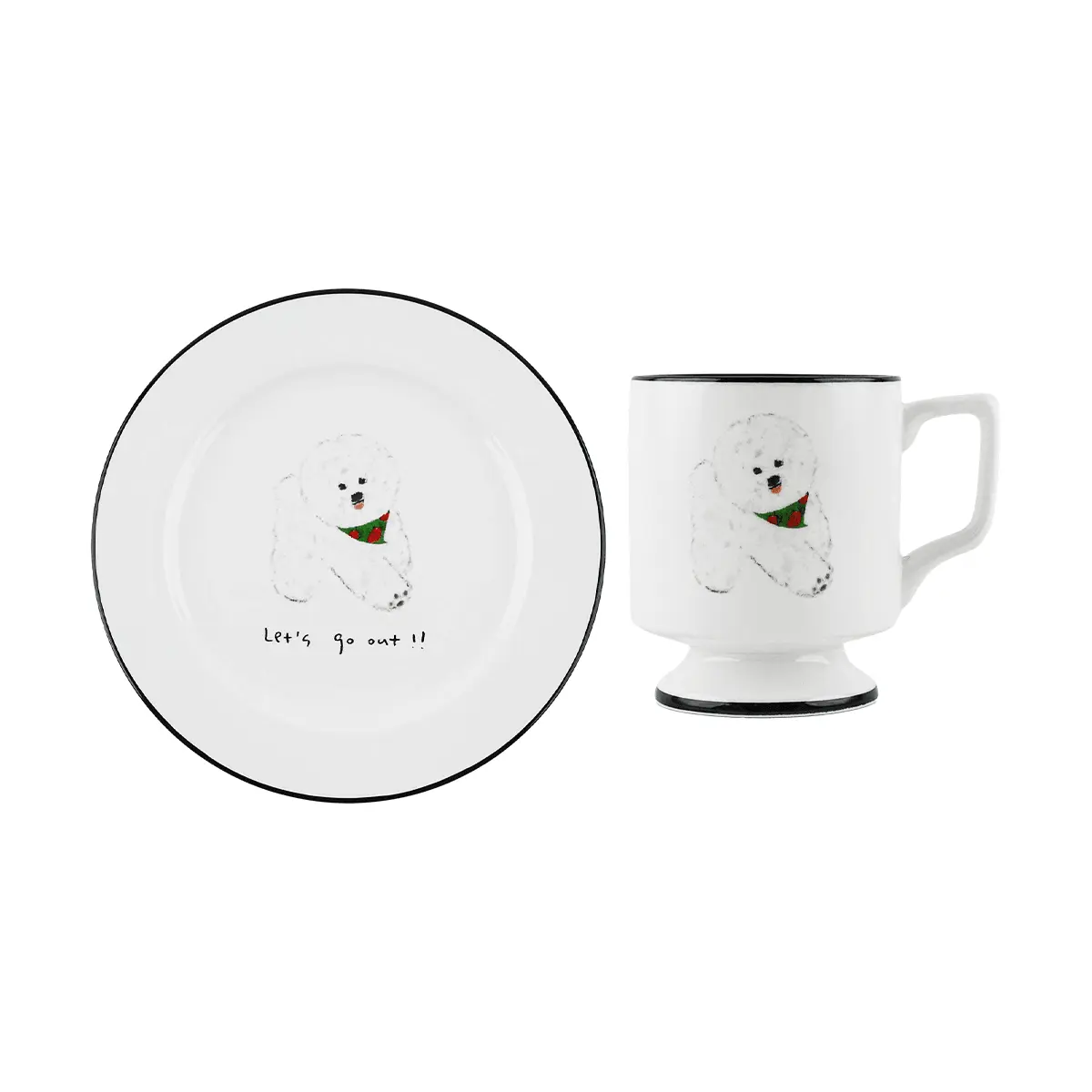 POLAATHOME Korean Mummur Bichon Frise Mug and Saucer Set - 200ml Marshmallow Design, Cute Ceramic Coffee Cup with Plate, Gift for Dog Lovers