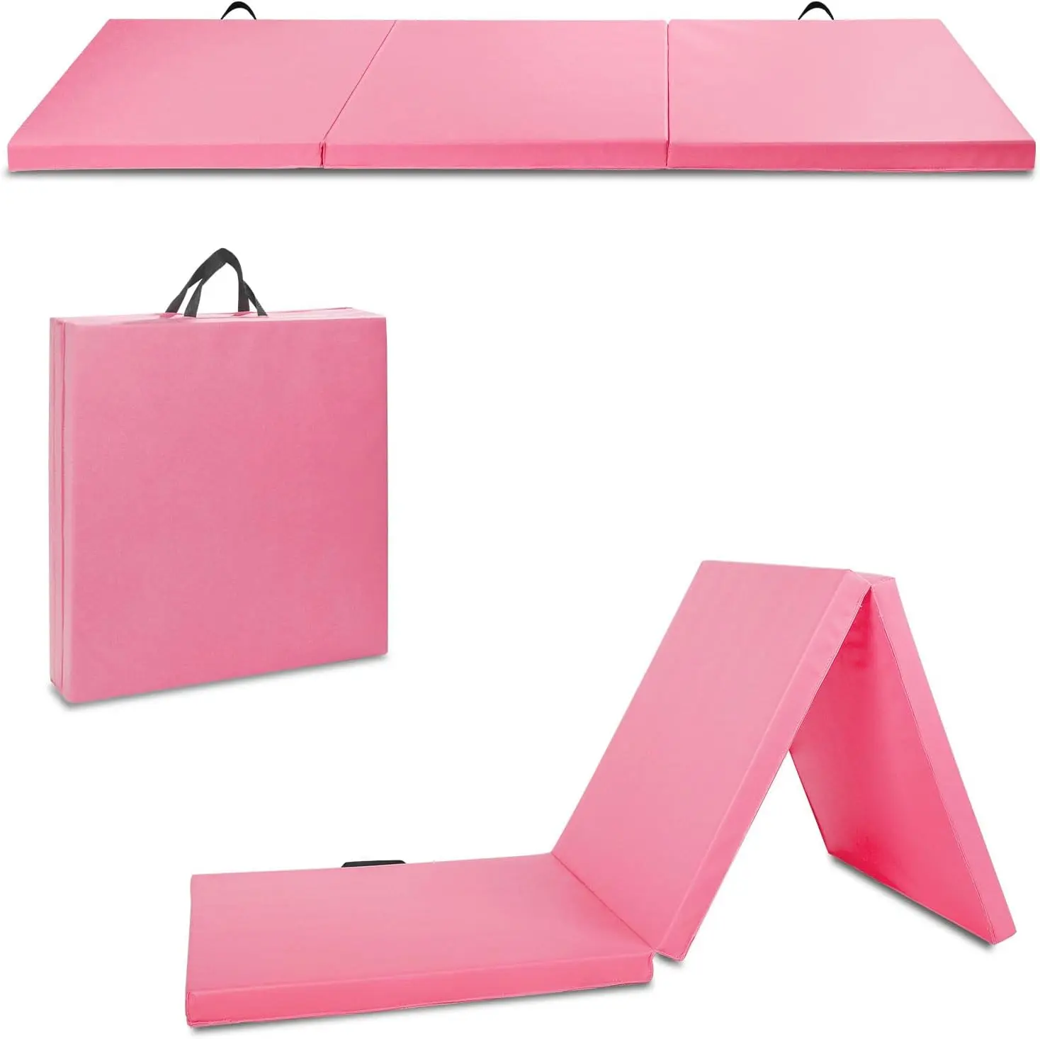 Outroad 6inch Foldable Gymnastics Gym Exercise Aerobics Mat, PU Leather Tumbling Mat with Hook & Loop Fastener for Stretching Yoga Cheerleading Martial Arts - Versatile Fitness Mat for Home Workout