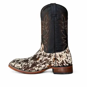 Dark Ranch White Cowhide Boots-Square Toe