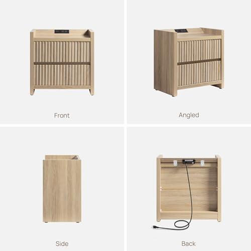 SICOTAS Night Stand Set of 2 Fluted Nightstands with Charger Station, Large Modern Nightstand Bedside Table End Table with 2 Drawers, 25" Wide Farmhouse Night Stands for Bedroom, Sofa Side
