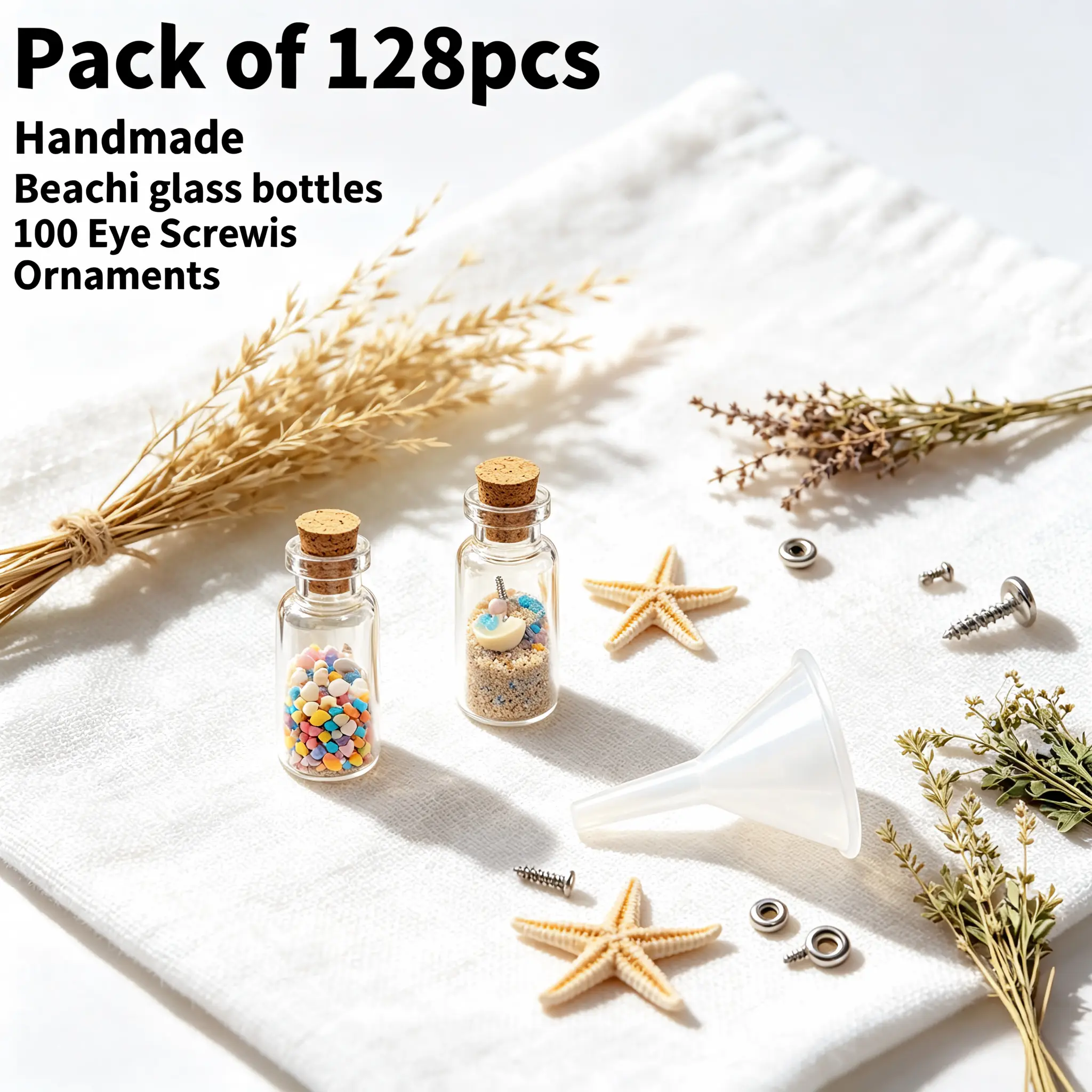 Mini Cork Glass Bottles DIY Craft Kit, 128 Pack Tiny Glass Vials with Eye Screws & Funnels, Wish Message Bottle for Jewelry, Resin Craft, Wedding Decor