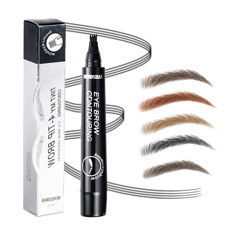 4-Tip Liquid Eyebrow Pen - 4-Prong Microblading Cosmetic, Waterproof, Long-Lasting, Smudge-Free, Flawless Natural Hair-Like Strokes, Eyebrow Tattoo Pen for Beginners, All Skin Types Beauty Makeup