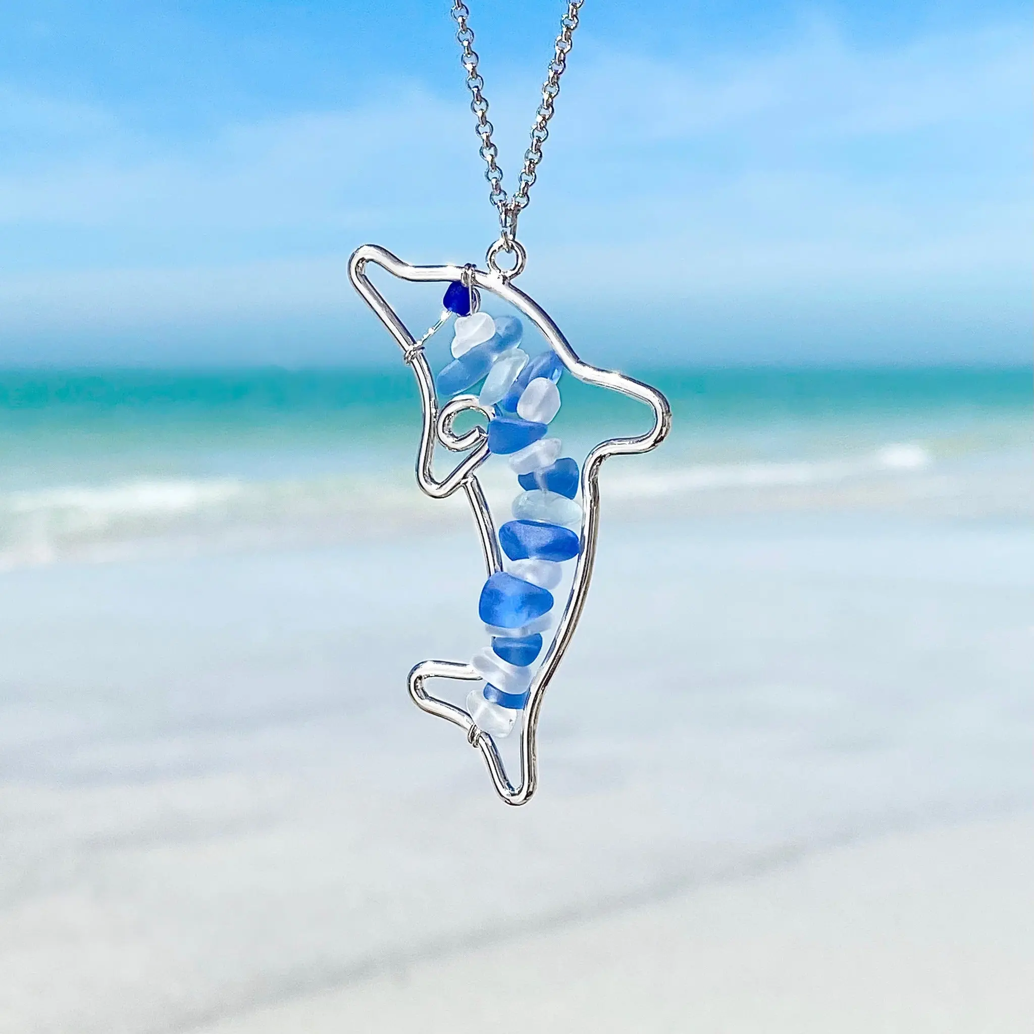Stacked Sea Glass Dolphin Necklace