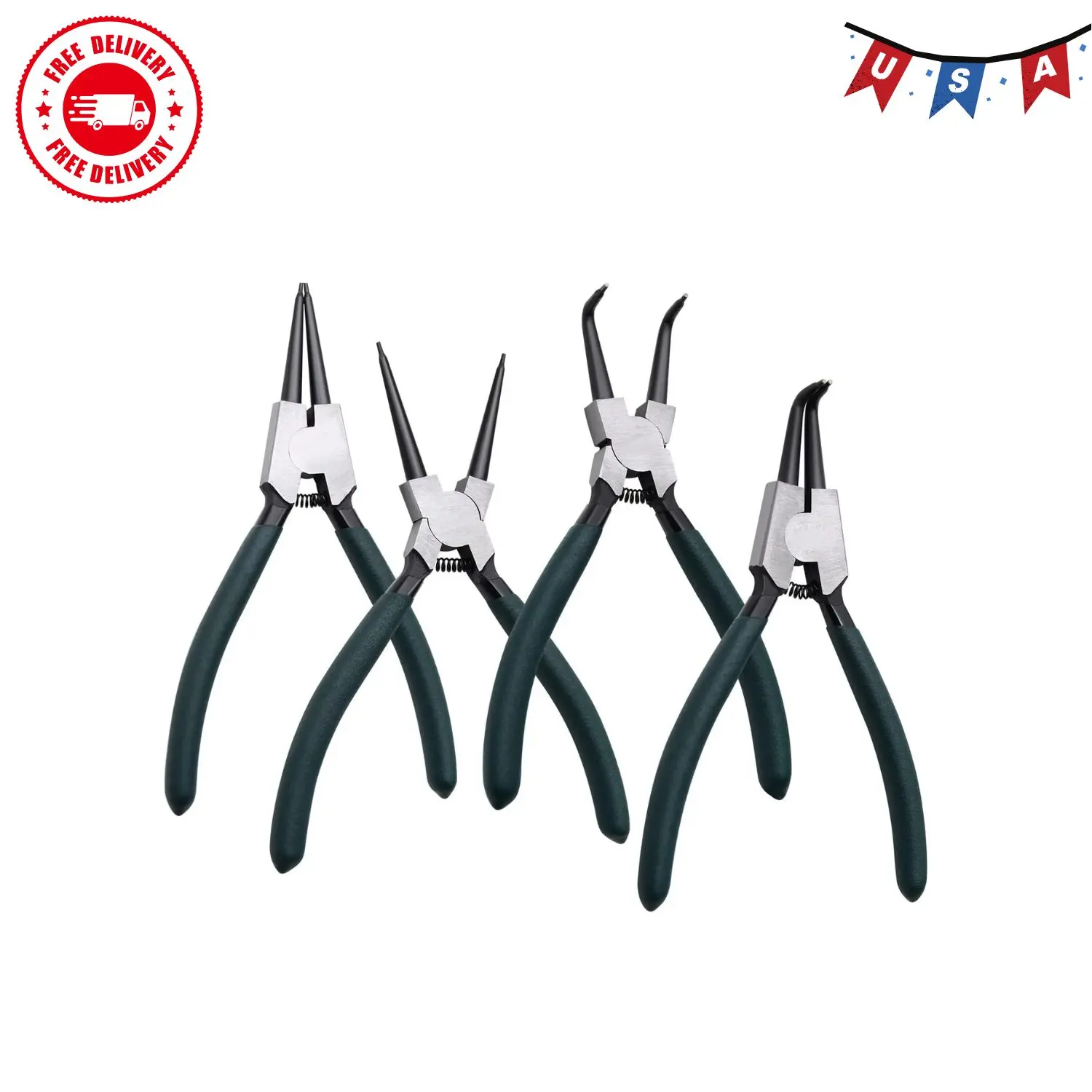 Snap Ring Pliers Set, 4pcs 7" Internal/External Circlip Pliers Kit