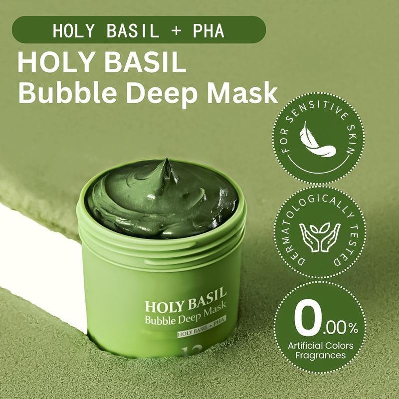 Holy Basil Bubble Deep Mask 13% - Sparkling Holy Basil & PHA for Cleansing Pores & Blackheads Clay Bubble Wash Off Pack(90g / 3.17 oz), for All Skin Types