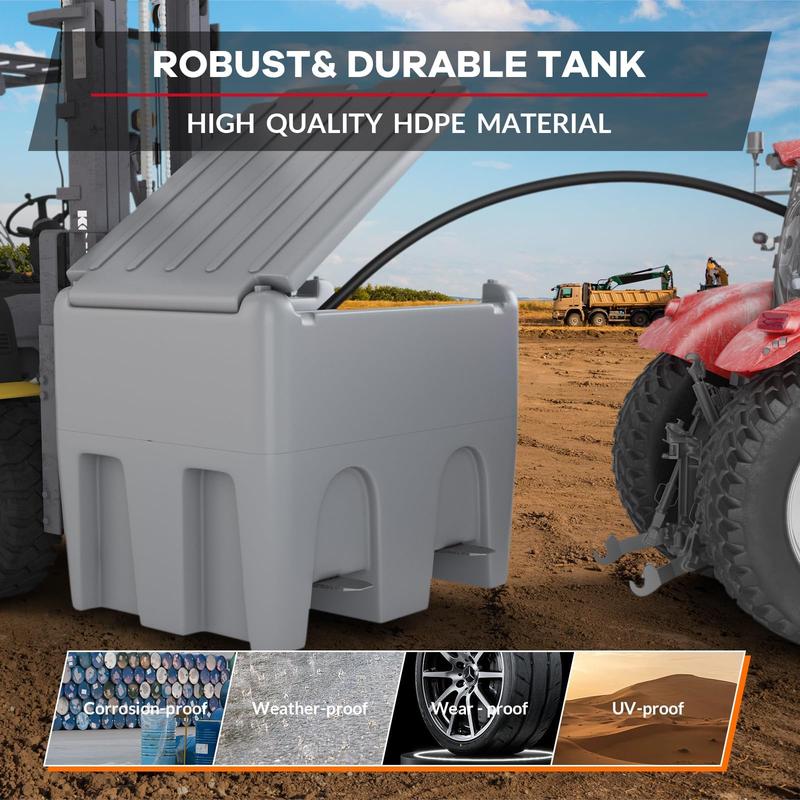 Garvee 48 Gallon Portable Fuel Transfer Tank with 12V Electric Pump, 10GPM Flow, 13Ft Hose & Auto Nozzle for Diesel & Gasoline - Ideal for Trucks, Tractors, Boats, Generators - Gray