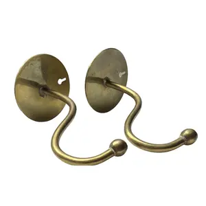 Vintage Lot of 2 Wall Mount Brass Metal Hooks