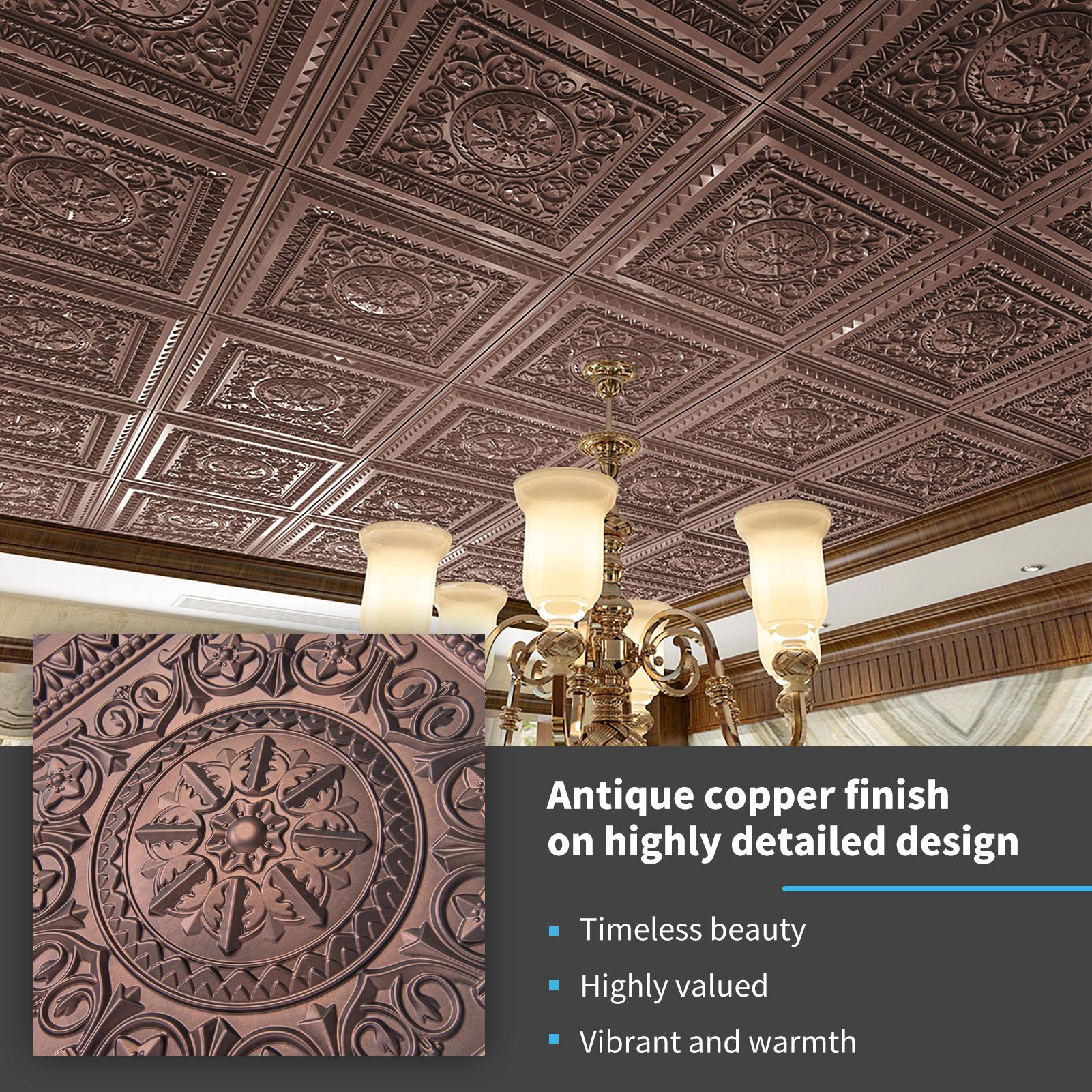 Art3d Square Drop Ceiling Tile, 24"x24" Glue up Ceiling tile,12-Pack, 48 Sq Ft/Case, Decorative Plastic Material  Interior Design Matte Finish