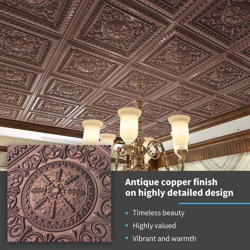 Art3d Square Drop Ceiling Tile, 24"x24" Glue up Ceiling tile,12-Pack, 48 Sq Ft/Case, Decorative Plastic Material  Interior Design Matte Finish