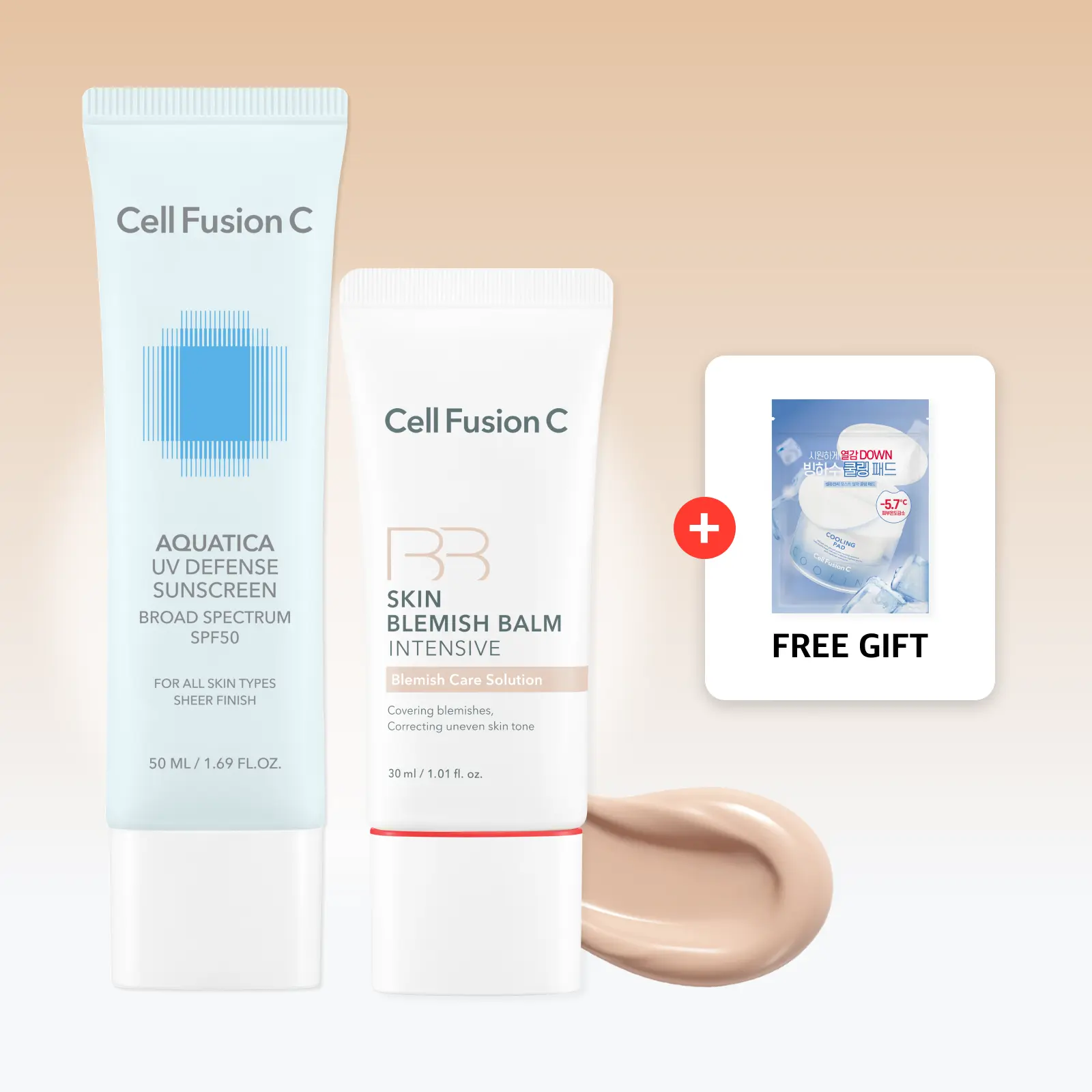 Cell Fusion C Korean BB Cream & Hydrating SPF 50 Sunscreen Duo | Skin Blemish Balm Intensive Skin Tint + Aquatica UV Defense Sunscreen
