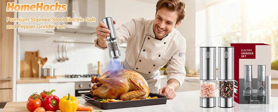 Rechargeable salt and pepper grinder,[Set of 2] Rechargeable Electric Salt and Pepper Grinder Set - One-Hand Operation, Adjustable Coarseness, LED Light, Modern Kitchen Gadget & BBQ Essential
