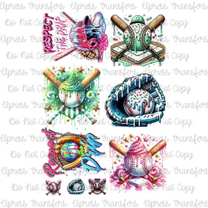 Baseball Drip Mini DTF Transfer Gang Sheet 24.5" Wide x 36" Long Direct To Film Trendy Vibrant Designs for Stylish Wardrobe