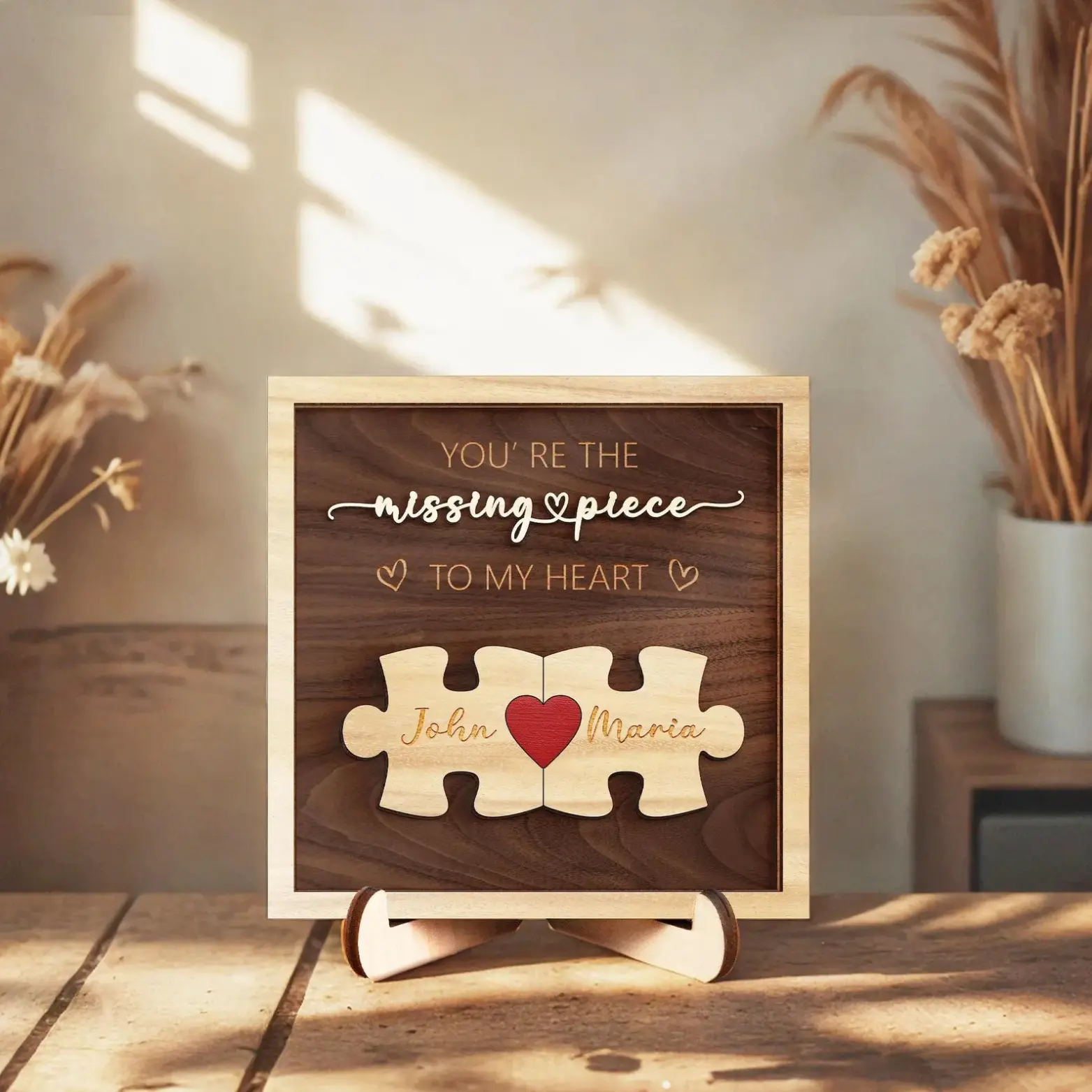 Personalized Puzzle Couples Name Sign, Custom Missing Piece Heart Decor, Valentine Decor Wooden Plaque, Romantic Gift for Couples, Valentine, Anniversary