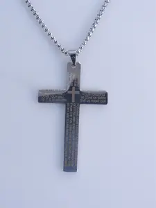 Stainless steel cross pendant necklace, Bible statement engraved necklace, fashion jewelry for men and women, suitable for parties, daily decoration, and a fashionable and exquisite full set of accessories suitable for birthday gifts. Stainless steel natu
