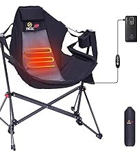 Heated Hammock Camping Chair, Swing Chair, Folding Rocking Chair, Camping Chair, High Back with Stand, Cup Holder, Side Pocket, Heavy Duty 10000mAh Power Bank Included