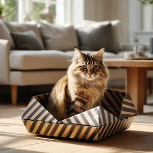 Petnovo Origami-Inspired Cat House & Scratcher, Modern Indoor Cat Hideaway with Cozy Private Space, Geometric Cat Furniture for Napping and Scratching