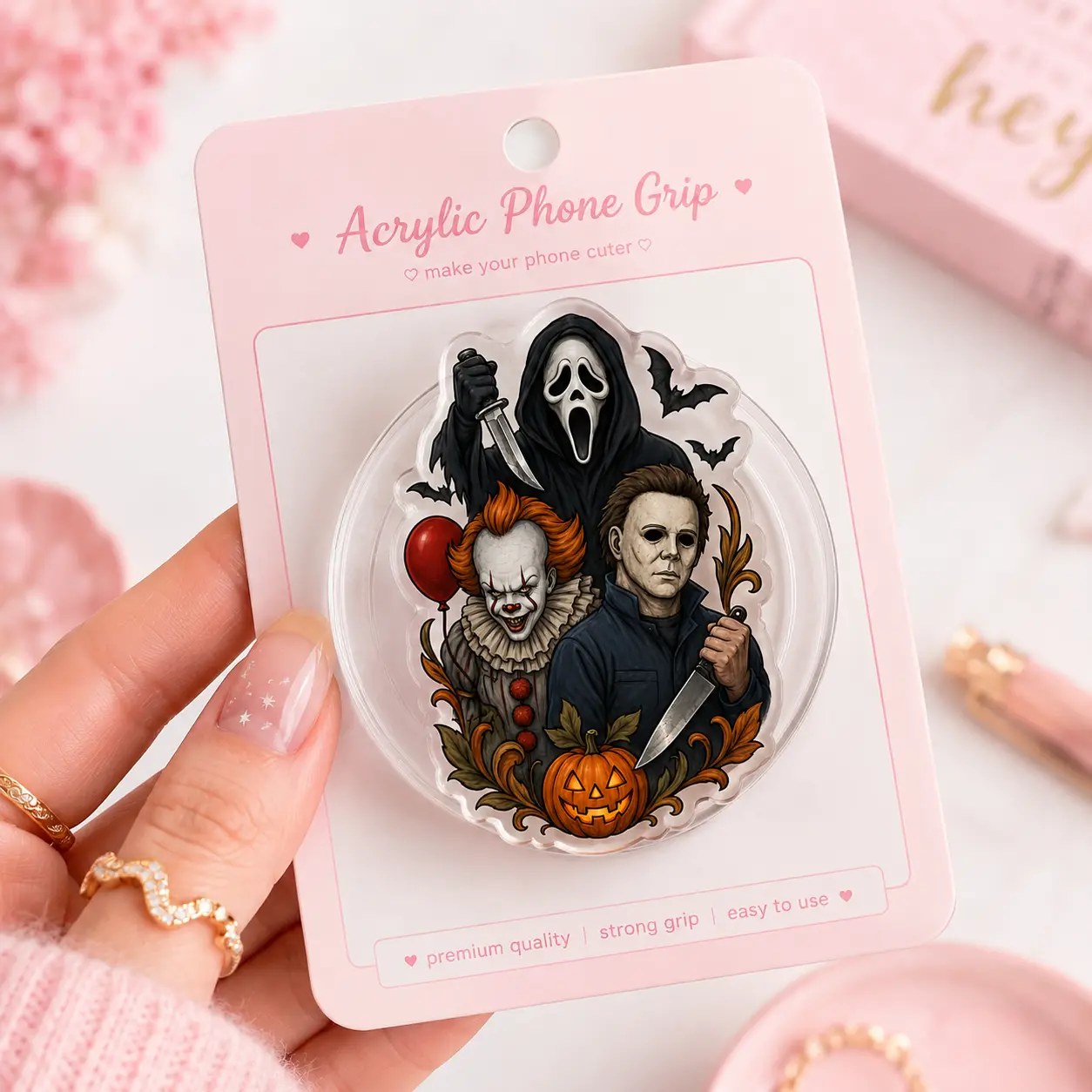 Spooky Horror Movie Characters Acrylic Phone Grip and Stand