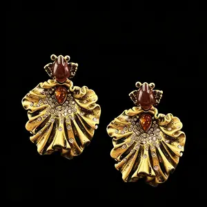 Vintage Gold Fish Drop Earrings | Amber Crystal & Rhinestone Statement Jewelry | Trendy Gift for Her