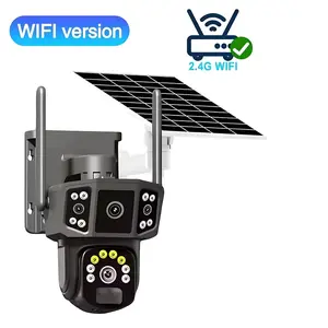 Father's Day and Summer Festivals:4K/8MP solar-powered outdoor security camera, 2.4GHz Wi-Fi, dual lenses, PIR human detection, color night vision, two-way audio, home solar-powered security camera | wireless outdoor 355° panoramic view, IP66 waterproof.