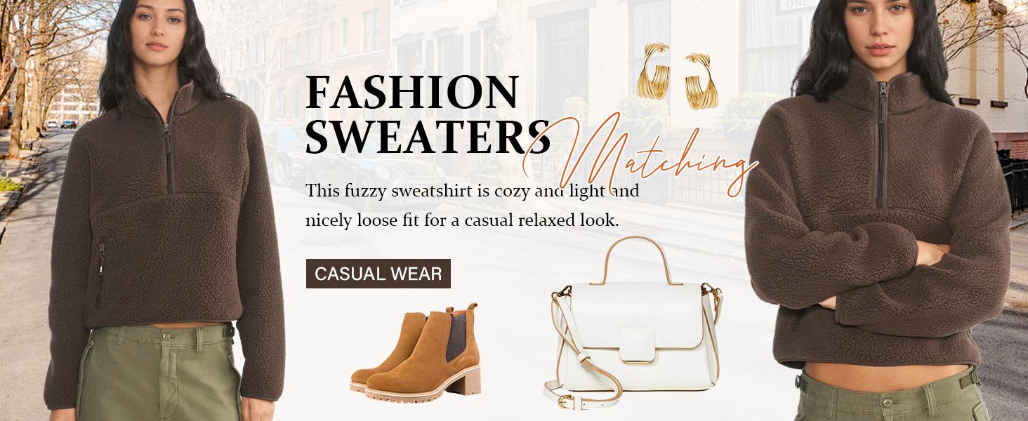 Songling Womens Fleece Sweatshirts Cropped Half Zip Fuzzy Warm Sherpa Pullover Varsity Jackets with Zipper Pockets Fit Casual Breathable Fashion Loose Light Coats Songling Womens Fleece Sweatshirts Cropped Half Zip Fuzzy Warm Sherpa Pullover Varsity Jackets with Zipper Pockets Fit Casual Breathable Fashion Loose Light Coats