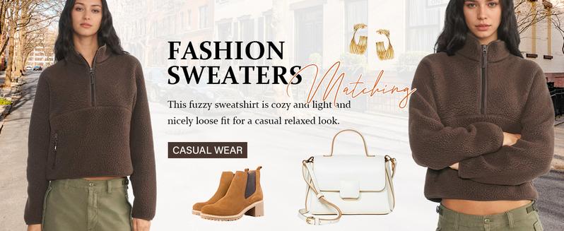 Songling Womens Fleece Sweatshirts Cropped Half Zip Fuzzy Warm Sherpa Pullover Varsity Jackets with Zipper Pockets Fit Casual Breathable Fashion   Loose Light Coats