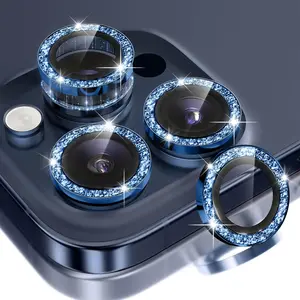 Camera Lens Protector for iPhone 17 Pro/17 Pro Max, Glitter Bling Aluminum Alloy Metal Ring, 9H Tempered Glass Camera Cover Screen Protector Accessories, Anti-Scratch, Case Friendly, Dark Blue
