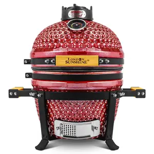 London Sunshine Ceramic BBQ Charcoal Kamado Grill 13 inch Portable Tabletop BBQ Grill Pearlescent Red