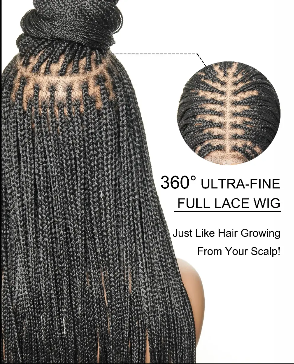 <Upgrade Pre Bleached HH Base> JALIZA 200 Strands Micro Knotless Braids | Pre Bleached Swiss HD Full Lace Box Braided Wig | 36“｜1B 30 60 | Drawstring