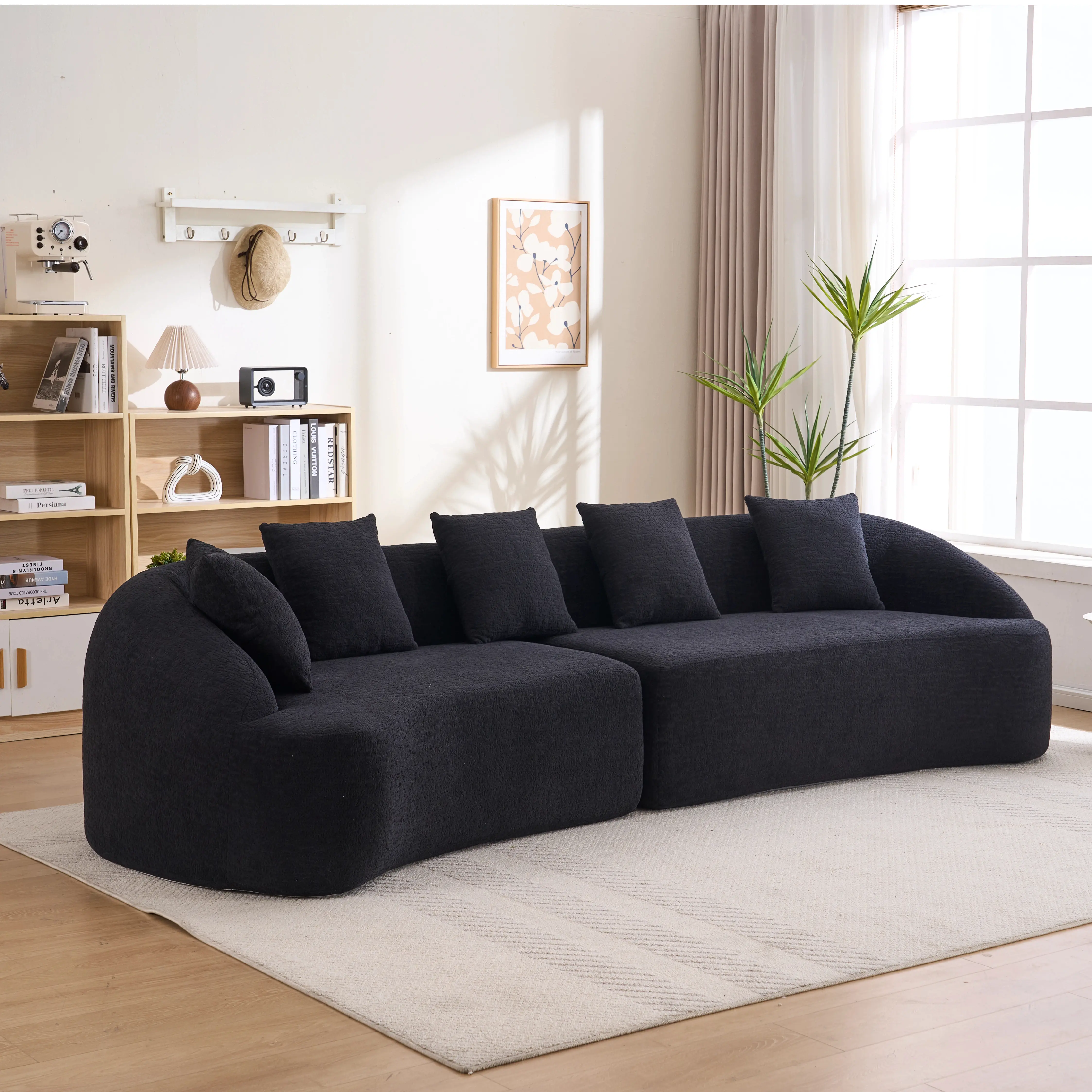 110" Compression Curved Modular Sectional Couch - No-Frame Boneless Design, Plush White High-Density Foam, Chenille Upholstered Sleeper Sofa for Living Room, Bedroom