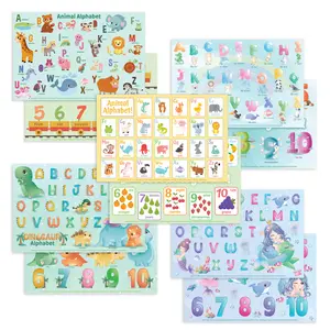 Disposable Placemats for Baby Toddlers Kids 40 Count BPA Free Colorful Animal/Dino/Mermaids Alphabet & Numbers Design for Restaurants Dining Tables & Travel Learning Educational Tableware