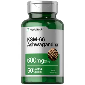 Horbäach KSM-66 Ashwagandha 600mg | With L-Theanine | 60 Coated Caplets | Vegan, Non-GMO, Gluten Free Complex Supplement