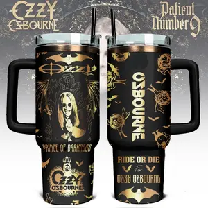 Ozzy Osbourne 40oz Insulated Tumbler With Handle, Prince of Darkness Retro Rock Music Tumbler, Vintage Psychedelic Music Fan Cup, Rock Legend Artwork Stainless Steel Tumbler, Gift for Classic Rock Lovers, Musician Fan Drinkware