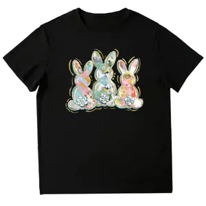 Easter Crew Neck T-Shirt for Women with Watercolor Brushstroke Peter Cottontail