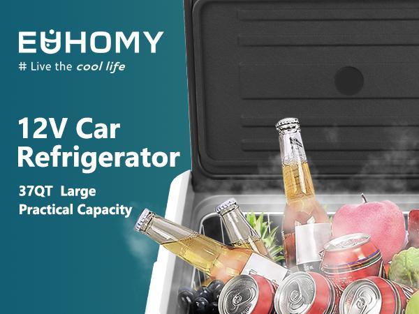 【 LIVE】EUHOMY 2025 12V Portable Refrigerator Freezer (-4℉~68℉) | 22QT(21L)/37QT(35L)/53QT(50L) Sizes, 12/24V DC & 110-240V AC Compressor Cooler | with Wheels & Baskets for Camping, Travel, Truck, RV, Boat