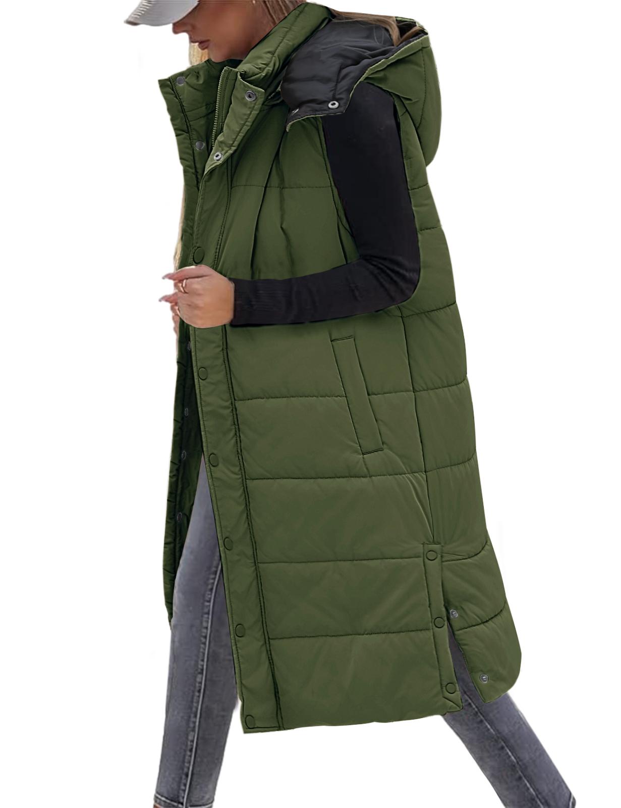 Women's Long Puffer Vest with Quilted Hood and Button Down Closure for Winter Coat 2025 - Tops, Womenswear Casual Hoodie FallFreshness #outdoorfun