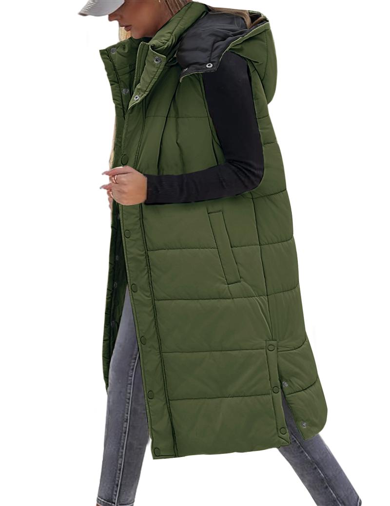 Women's Long Puffer Vest with Quilted Hood and Button Down Closure for Winter Coat 2025 - Tops, Womenswear Casual Hoodie FallFreshness #outdoorfun