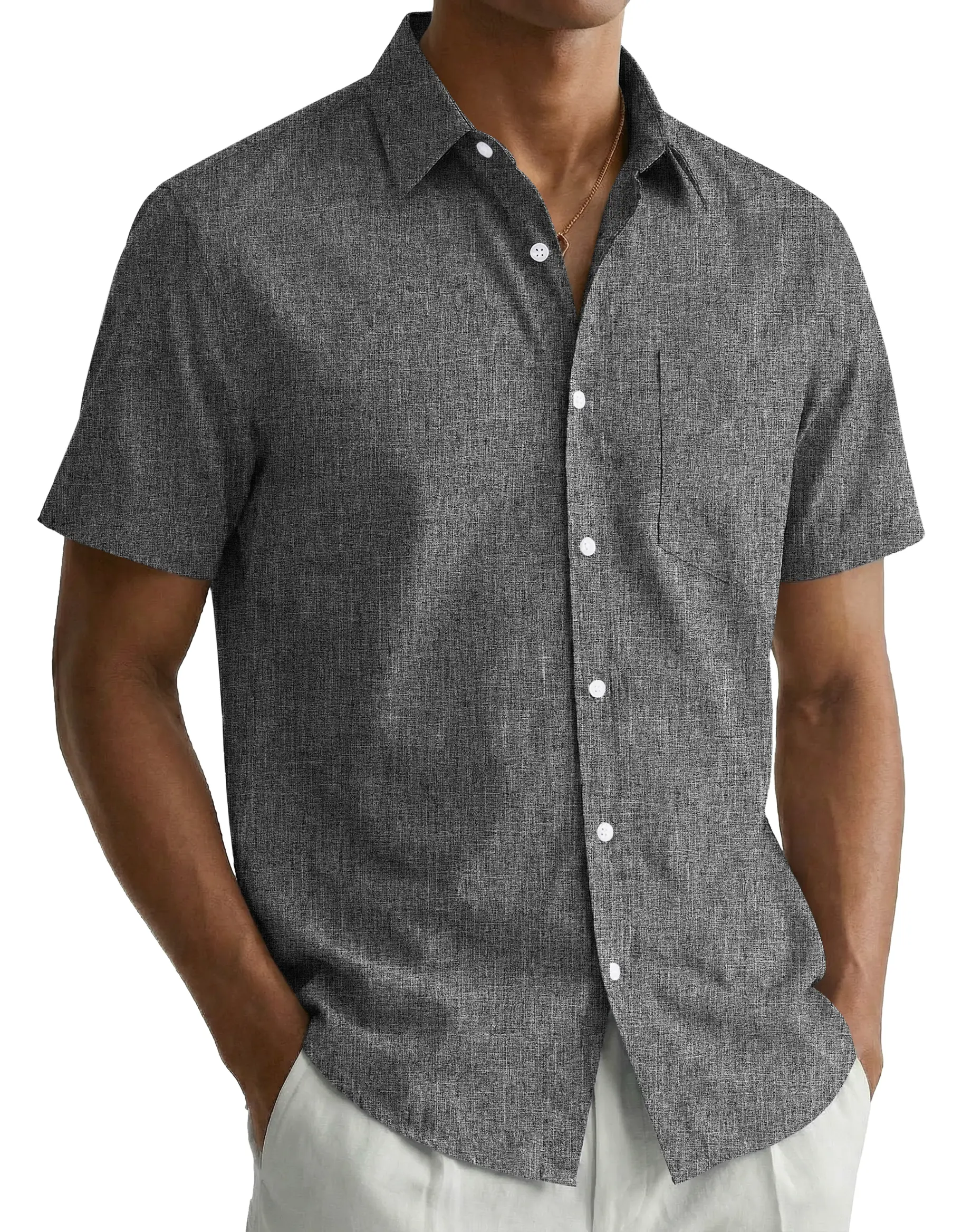 COOFANDY Men's Linen Shirts Casual Button Down Short Sleeve Summer Beach Dress Shirt Menswear Soft Classic Chino Plain Top Elegant Stylish