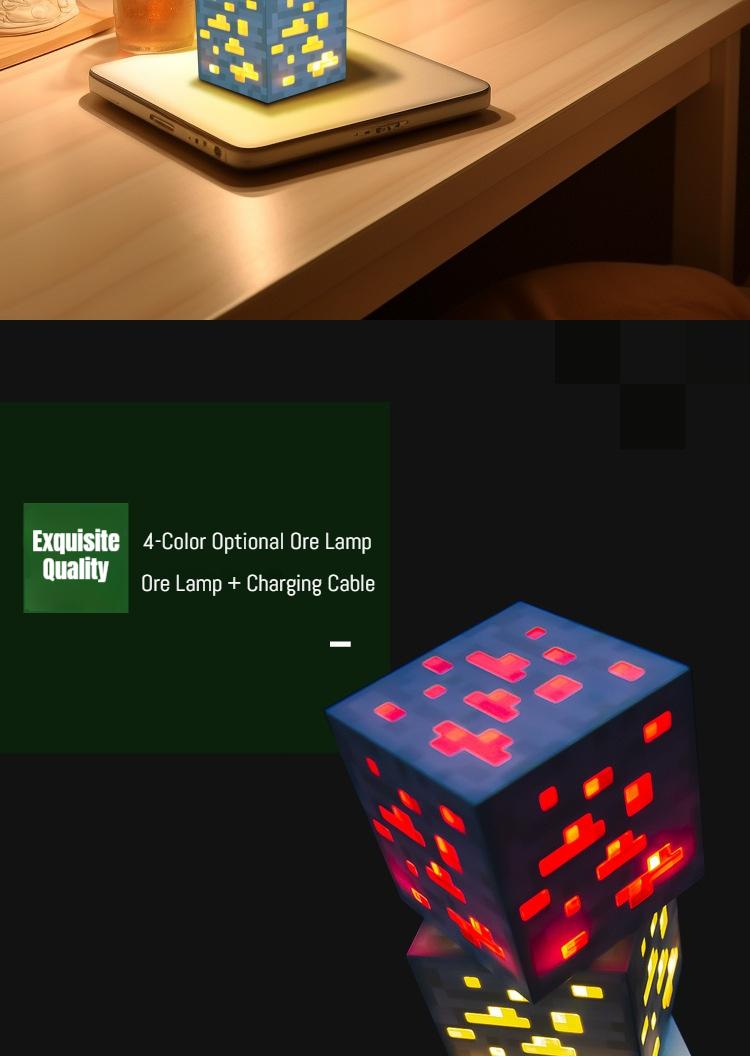 Light-Up Redstone Ore Statue Mc Ore Lamp with Diamond & Lapis Lazuli Effects Rechargeable LED Multicolor Display for Bedrooms Living Rooms