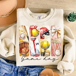 [Sale off up to 50%] Baseball Softball Sweatshirt, Game Day Baseball Coquette Shirt, Softball Baseball Bow, Baseball Mama, Mom, Brushstroke, streetwear graphic tee