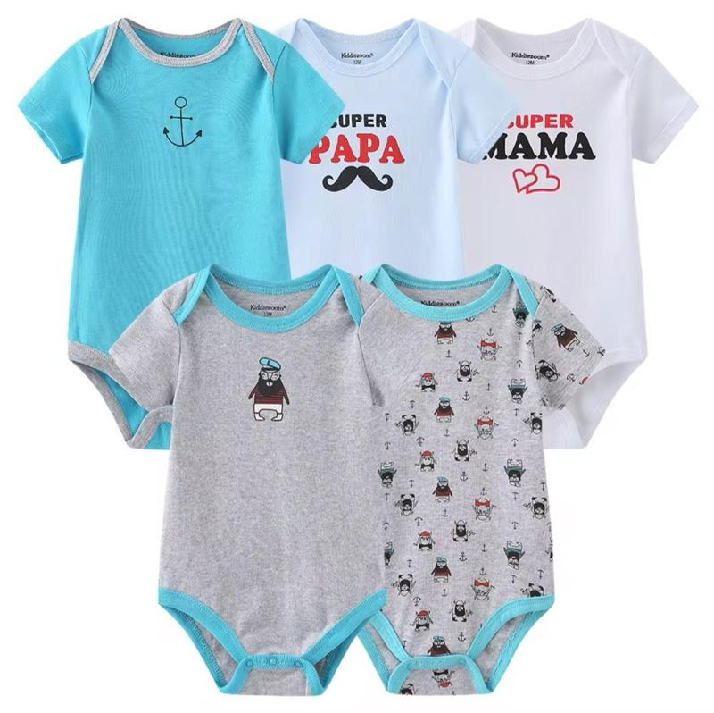 Baby 5 Pack Short Sleeve Cotton Onesies Variety Pack with Assorted Designs and Patterns for Comfortable Wear boy