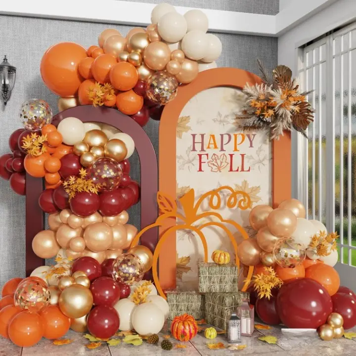 Autumn Balloon Garland Arch Kit 148pcs in Burnt Orange, Burgundy & Gold for Fall Celebrations