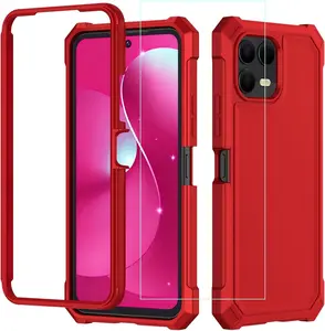 T-mobile Revvl 8 Pro Phone Case with Screen Protector,Revvl 8Pro 5G Case Full Body Protection[Front Soft Silione Bumper+Frosted PC Back] Shockproof Military Grade Corner Cover for Revvl8 Pro Red